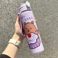 Botella De Agua Para Niños 800ML Con Pajita Y Tapa Antirotura Capybara Dibujos Animados Portátil Para Exteriores Material Plástico Reutilizable - details 9