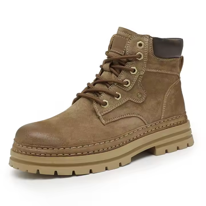 Botas De Moda Para Hombre Cuero Microfibra Marrón Antideslizantes Trabajo Casual Cowboy Botas Plataforma Cómodas Primavera/Tienda - 1