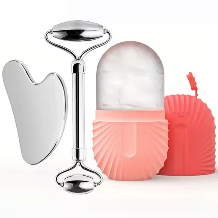 Juego De Roller De Hielo Para El Rostro Set De Cuidado Facial Herramienta De Masaje Facial Gua Sha De Acero Inoxidable Cubo De Hielo Para Contorno Y Levantamiento - 1