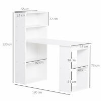 HOMCOM Escritorio con Estantería Librería Reversible Mesa de Ordenador con 6 Estantes de Almacenaje Estilo Moderno para Oficina Estudio Despacho 120x55x120 cm Blanco - details 2