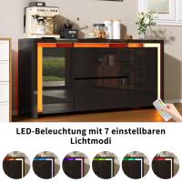 Aparador negro alto brillo con 4 puertas y 2 cajones, mueble de almacenaje moderno con iluminación LED y diseño minimalista elegante - details 1
