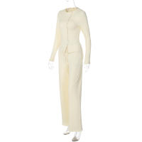 Dulzura Conjunto De Pantalones Casuales De 2 Piezas Suéter De Cuello Redondo Manga Larga Abrigo Sólido Pantalones De Pierna Ancha Clubwear Fiesta - details 17