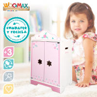 WOOMAX - Armario para ropa de muñecas, color blanco y rosa, armario de madera para muñecas, mide 34x23x55 cm, incluye perchas de juguete, puertas con cierre magnético, juego simbólico, juguetes infantiles, juegos para niños de 3 años, - details 3