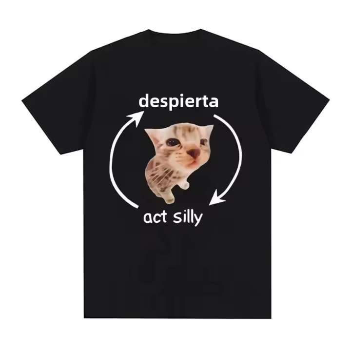Camiseta Gráfica De Gato Divertido Para Hombres Y Mujeres Algodón 100% Manga Corta Estilo Casual Impresión Act Silly Meme - 1