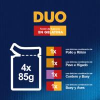 FELIX Fantastic DUO Festín de Sabores en Gelatina - Alimento Húmedo Completo para Gatos Adultos Combinación de Carnes (Pollo y Riñón, Pavo e Hígado, Cordero y Buey, Buey y Aves) - details 0
