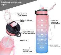 Botella Deportiva De 1000ml Con Marcador De Tiempo a Prueba De Fugas Para Exteriores Gimnasio Fitness Uso Adulto Material Reutilizable - details 2