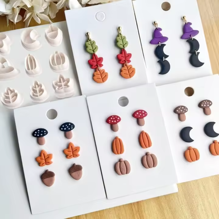 Set De 9 Cortadores De Arcilla Poliema Para Otoño Recogida Tema Calabaza Hoja Hongo Luna Múltiples Uso Para DIY Joyería De Halloween - 1