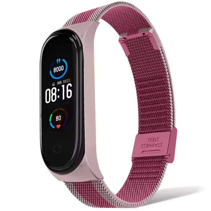 Ociodual Correa Metálica Compatible con Xiaomi Mi Smart Band 5 6 Doble Rosa Pulsera de Recambio Repuesto Acero Inox Brazalete - 1