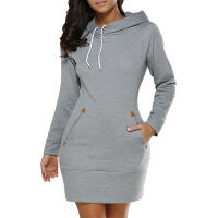 Vestido De Mujer De Pieza Con Bolsillos Y Capucha Largo Cintura Suave Manga Larga Cierre De Cremallera En El Lado Estilo Casual Deportivo Para Otoño - details 4