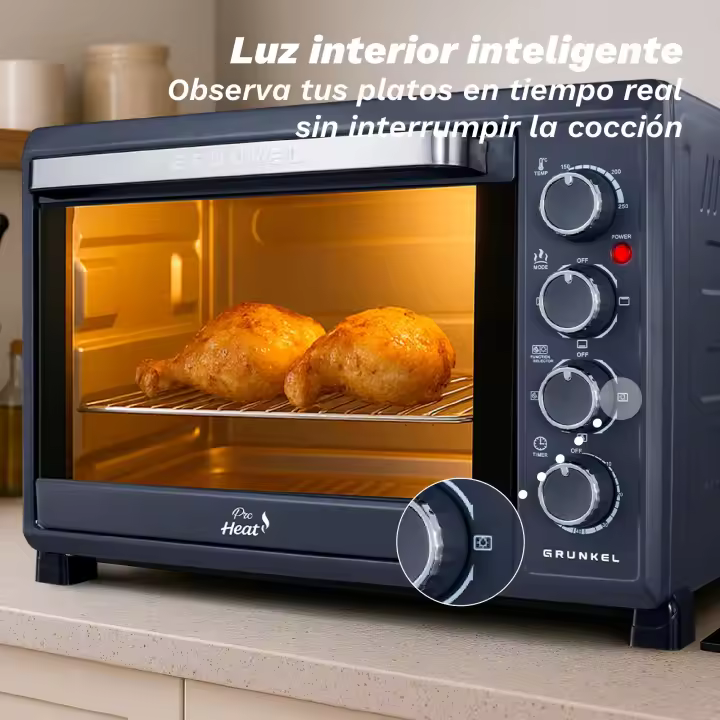 Grunkel - Horno sobremesa HR38NPRO de 38 L y 2000 W con función de convección, resistencia en forma de M y temporizador mecánico hasta 60 min - 1