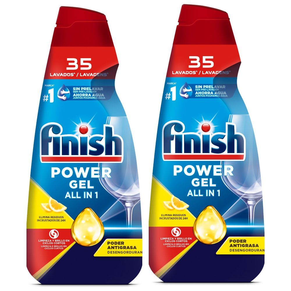 Finish All in 1 Max Power GEL LIMÓN Higiene Lavavajillas, Rápida Disolución, Limpieza y Brillo Ideal, Desengrasante, Poder de Limpieza, Profesional