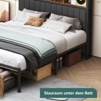Cama doble 140x200/160x200 cm con LED, estructura metálica, 2 cajones, cabecera con almacenamiento, somier de lamas - details 2