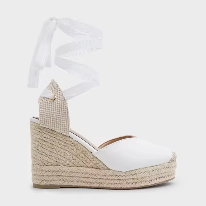 Alpargatas de Cuña con Plataforma de Esparto y Cintas para Mujer, 10 cm de Altura, Ideal para Verano y Eventos - 1