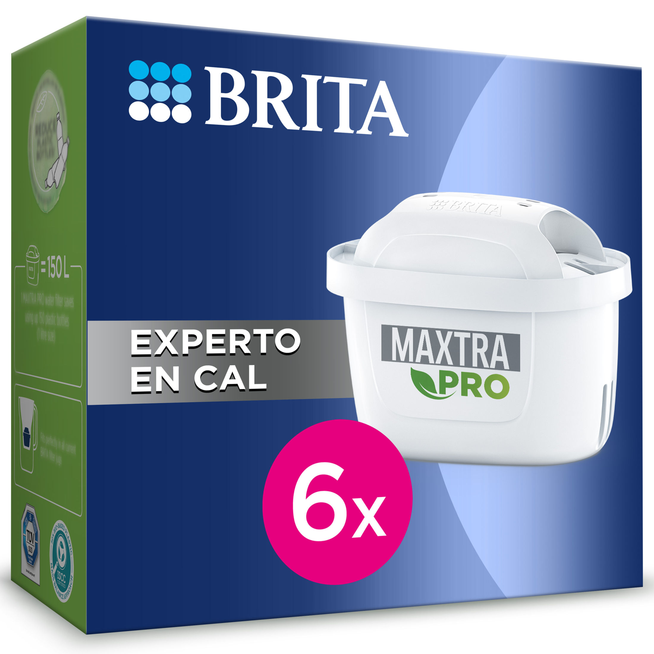 BRITA Filtros MAXTRA PRO Experto en Cal | Pack de 6 Unidades | Filtra hasta 150L por filtro | Especial para aguas duras | Reduce cal, cloro y metales pesados | Mejora el sabor del agua | Compatible con todas las jarras BRITA MAXTRA | Sin BPA