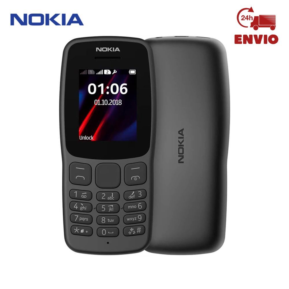 Teléfono Nokia 106 Dual SIM Negro | Modelo 2018 | Batería de Larga Duración, Radio FM, Linterna y Juegos Clásicos