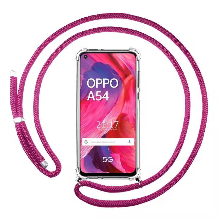 Tumundosmartphone Funda Colgante Transparente para Oppo A54 5G / A74 5G con Cordon Rosa Fucsia - 1