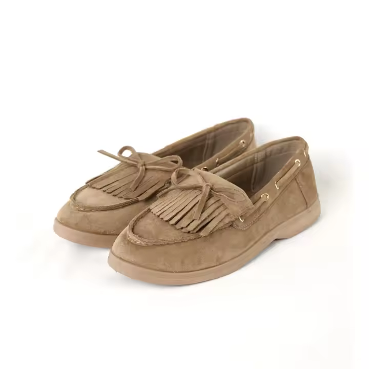 Mocasines Mujer Estilo Náutico con Flecos y Lazo Decorativo, Zapatos Planos de Gamuza Sintética Tipo Loafer Casual para Diario, Oficina y Entretiempo F8115 - 1