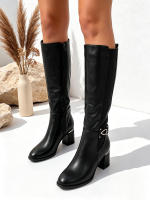 Botas largas elegantes para mujer con tacón grueso y bajo con cremallera lateral y hebilla metálica ideales para trabajar salir y vacaciones - details 6