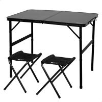 Aktive - Mesa plegable camping, mide 90x60 cm, tipo maletín, altura regulable 40/70 cm, topes antideslizantes, cierre de seguridad, estructura resistente aluminio, incluye 2 taburetes plegables - details 1