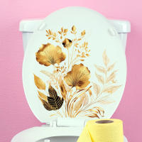 Pegatinas Creativas De Flor Dorada Para Baño Adhesivas Para Puerta Y Pared De Baño Decorativas Vinilo Decales Para Lavabo - details 4