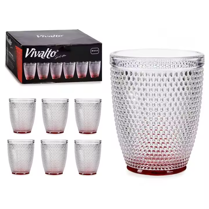 Arte Regal Set 6 Vasos Cristal Puntos Agua 300 ml Rojo 8 x 8 x 10 cm - 1