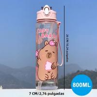 Botella De Agua Para Niños 800ML Con Pajita Y Tapa Antirotura Capybara Dibujos Animados Portátil Para Exteriores Material Plástico Reutilizable - details 10