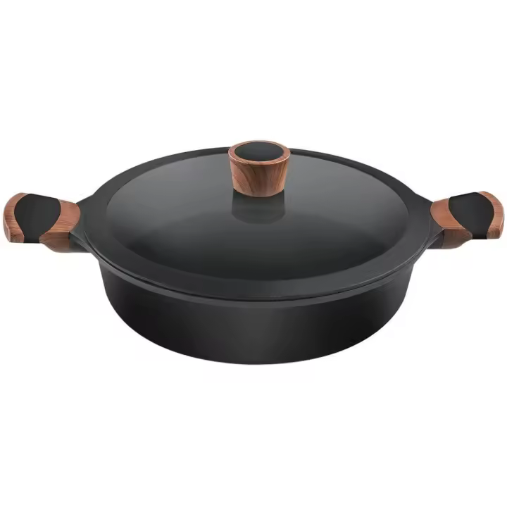 Cacerola aluminio fundido premium baja xylan - Adecuada para vitrocerámica, gas, eléctrica, inducción - Cacerola con tapa de cristal de óptimo ajuste - Asas y pomo con silicona de elegante diseño - Rápida y fácil de limpiar, apta para lavavajillas - 1