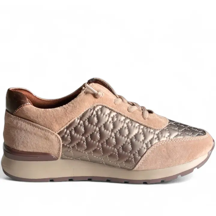 Zapatos Deportivos Mujer Flexpies 327N en Piel Beige con Cordones Elásticos - Cómodos, Ultraligeros y con Plantilla de Memory Foam para Uso Diario - 1