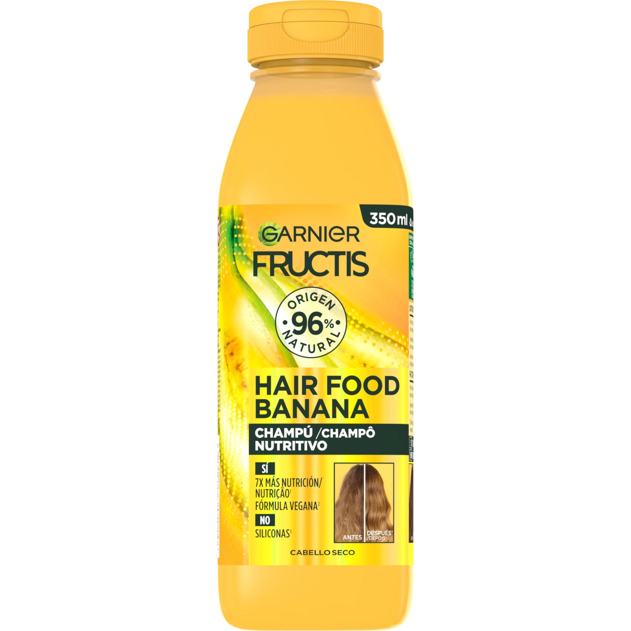 GARNIER Fructis Hair Food Banana Sets Champu, Acondicionador o Mascarilla 3 en 1 Nutritiva para Cabello Seco.