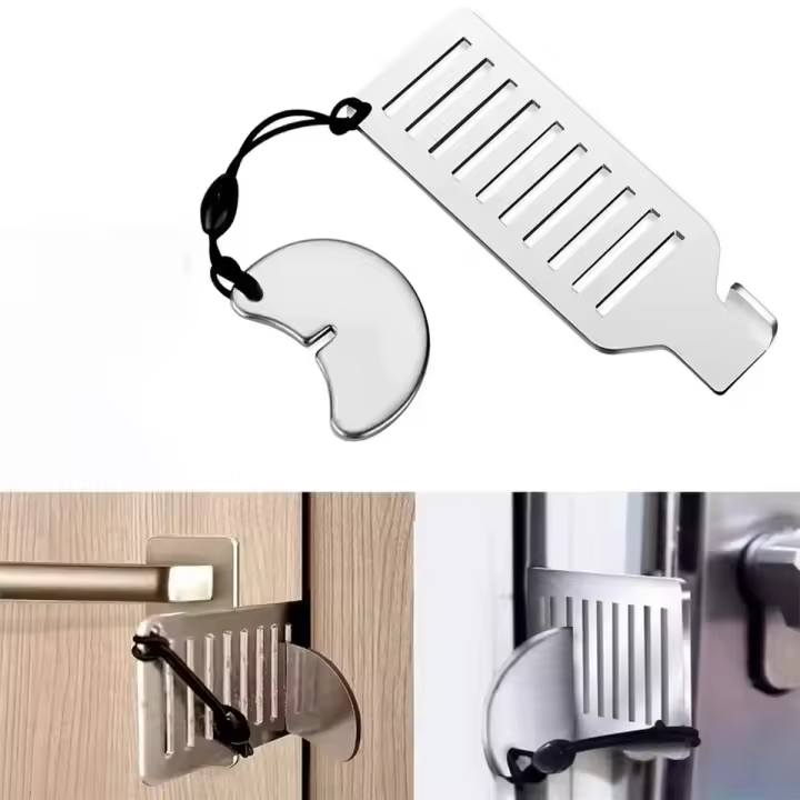 Bloqueador De Seguridad Anti-Robo De Acero Inoxidable Para Puerta Portátil Herramienta De Privacidad Para Viajes Y Hoteles Tamaño 8cm - 1