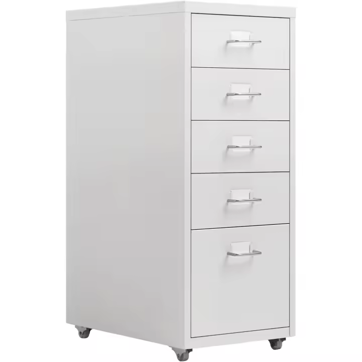 Gabinete de Archivos móvil, Organizador de Archivos con Ruedas para Debajo del Escritorio de 5 cajones, gabinete de Almacenamiento de Metal con Ruedas para el hogar y la Oficina, Blanco - 1