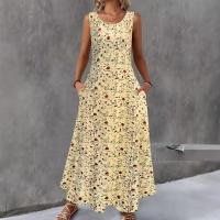 Vestido Largo Sin Mangas Floral Para Mujer Verano Casual Con Bolsillos A-Line Vestido De Playa De Maxi Estilo O-Neck Polyester - details 3