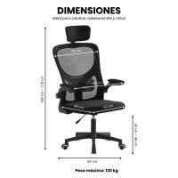 LUTODY - Silla de escritorio oficina con reposacabeza ajustable, Gaming, Respaldo red de malla transpirable, Soporte lumbar, Ergonómica con forro de nailon, Reposabrazo abatible, Rueda giratoria 360º, Pata PP, Escritorio, Para despacho centro trabajo - details 7