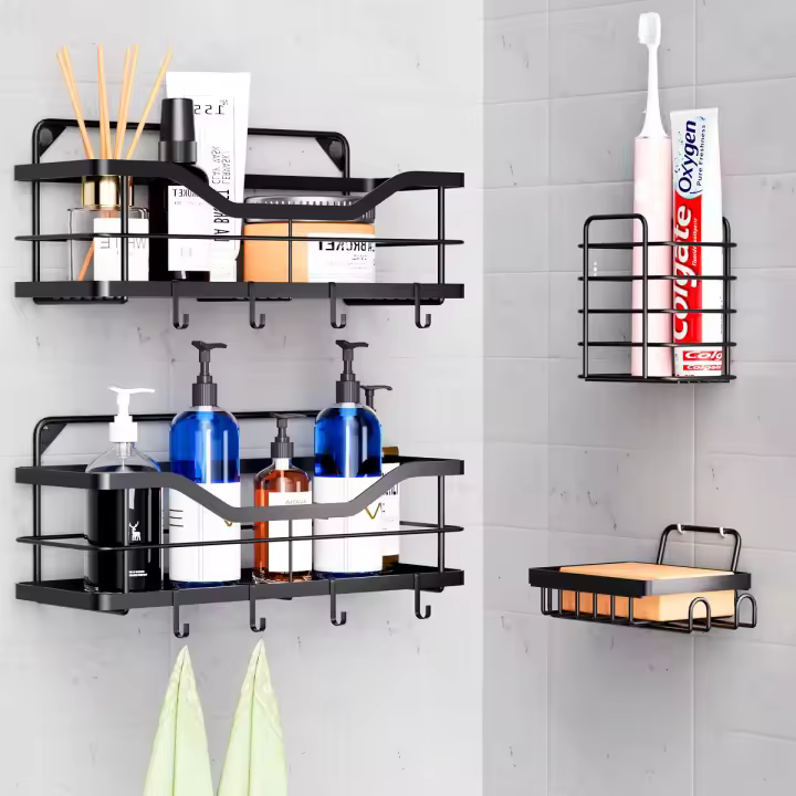 Organizador De Ducha Con 4 Estantes Y Portador De Jabón Cesta De Ducha De Acero Inoxidable Con Adhesivos Y Tornillos Para El Hogar - 1