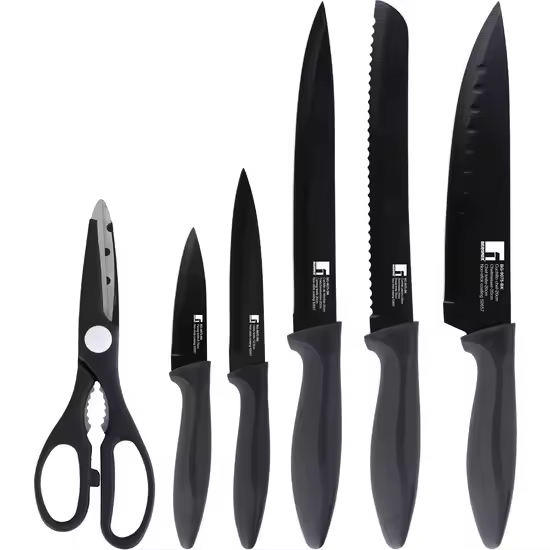 Set 5 Cuchillos+tijeras Acero Inox Negro Osaka Bg Bergner - 1