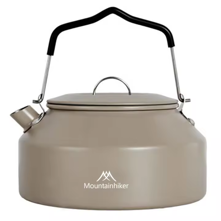 Hervidor De Agua De Viaje Ultraligero De 1.4L Con Manija Para Estufa Café Metal Suministros De Mesa Color Khaki Verde Negro - 1