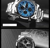 Reloj Digital Skmei 3 Tiempos Con Pantalla Retroiluminada Reloj De Pulsera De Cuarzo Para Hombre Correa De Acero Inoxidable Estilo Lujo Resistente Al Agua - details 14