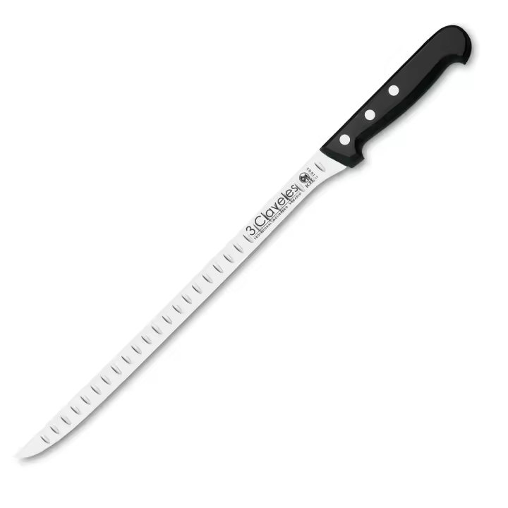 3 Claveles POM - Cuchillo Jamonero Alveolado Profesional 24 cm Acero Inoxidable - 1