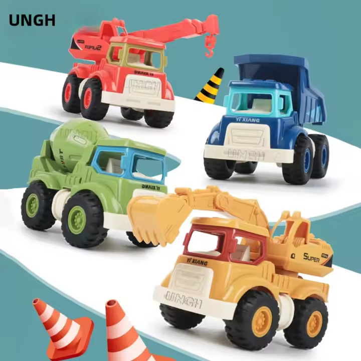 Juego De 4 Piezas De Coches De Ingeniería UNGH Para Niños Juguetes De Vehículos Inerciales Mini Camión Grúa Excavadora Remolque Para Educar Y Divertir - 1