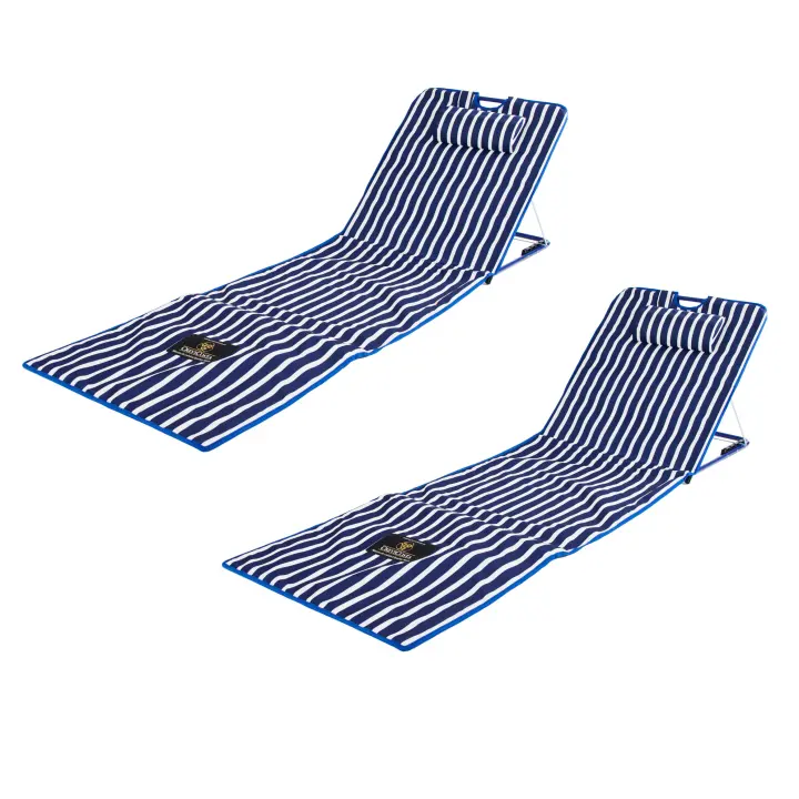 Lote de 2 Camas Plegables POTASIO 1309-1 (Marinera) - Tumbona portátil para Playa, Jardín y Camping. Plegable y Fácil de Transportar, Alfombra de playa con respaldo ergonómico - CREVICOSTA QUALITY MARK MARCAS DE CALIDAD - 1