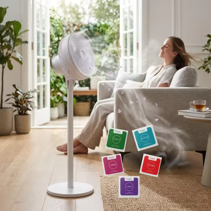 Refresca y Aromatiza tu Hogar: Ventilador SPARK de Alta Potencia 90W | 5 Aspas, Función Ambientador y 3 Modos de Aire | El Más Vendido por su Diseño y Rendimiento - 1