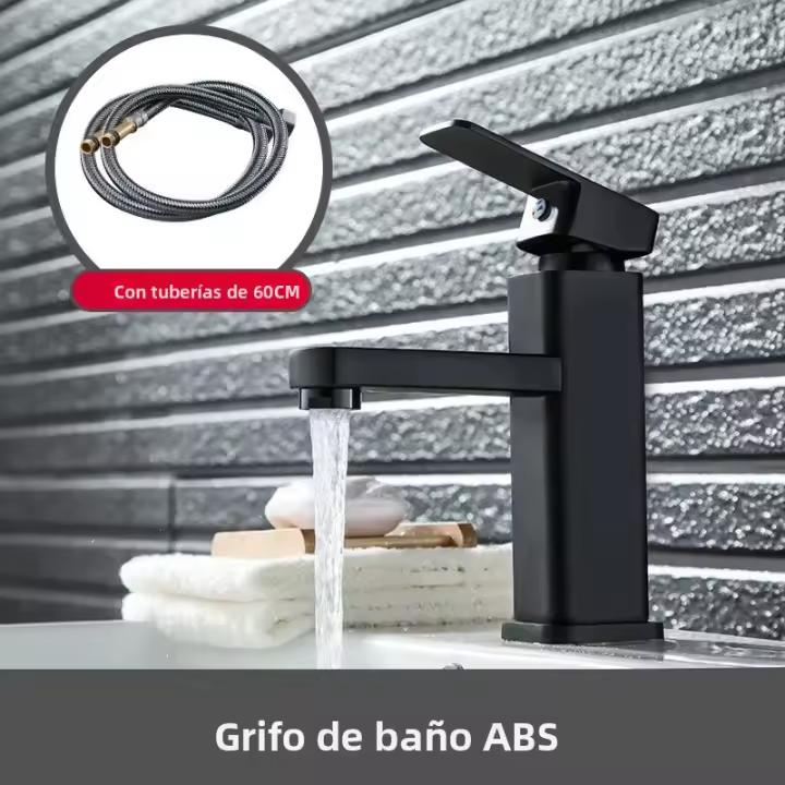 Grifo De Baño ABS Mezclador De Agua Caliente Y Fría De Cuadrado Negro Montado En La Superficie Para Lavabo Y Bañera - 1