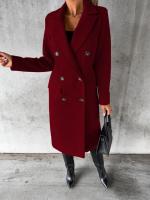 Nueva Chaqueta De Moda Para Mujer 2025 Otoño Invierno Cuello En V Largo Con Bolsillos Doble Botón Estilo Casual Largo (26+ Pulgadas) - details 16