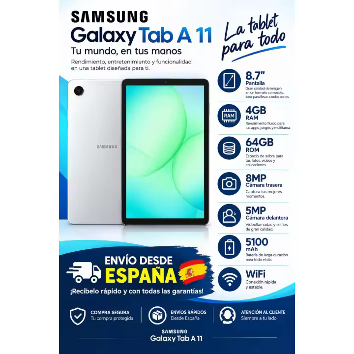 Tablet Samsung Galaxy Tab A11 8.7"/ 4GB/ 64GB/ Octacore/ Plata - 1