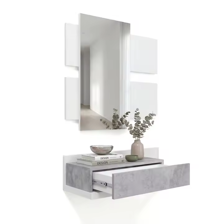 duehome - Mueble recibidor con 1 cajón y espejo 75 cm Milo - 1