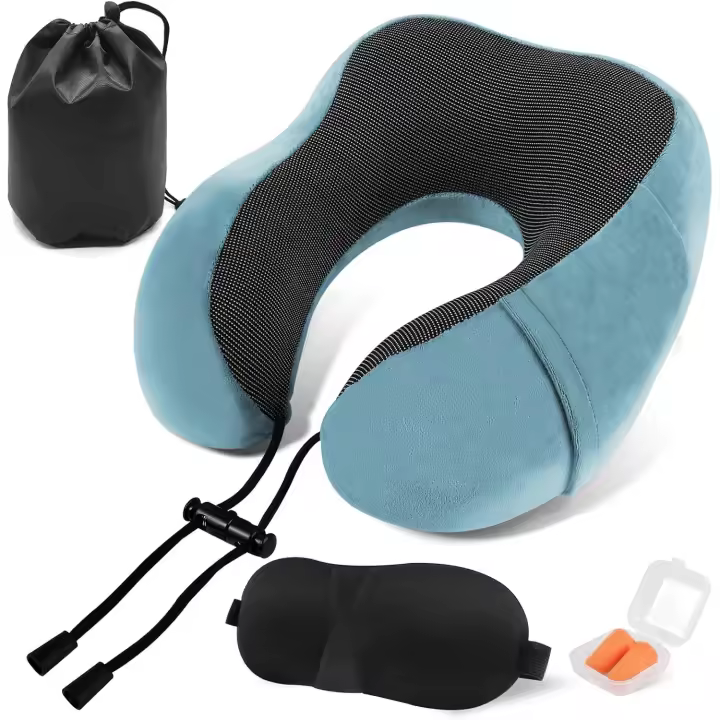 Artree | Almohada de viaje viscoelásta para cuello en forma de U (U-Pillow). Cojín de cuello de espuma para viajes en avión, tren, coche o el hogar. Almohada cervical - 1