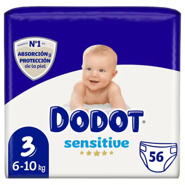 DODOT Sensitive - Pañales, 6 A 10 Kg, Blanco, Talla 3, Vanilla, 56 Unidad - 1