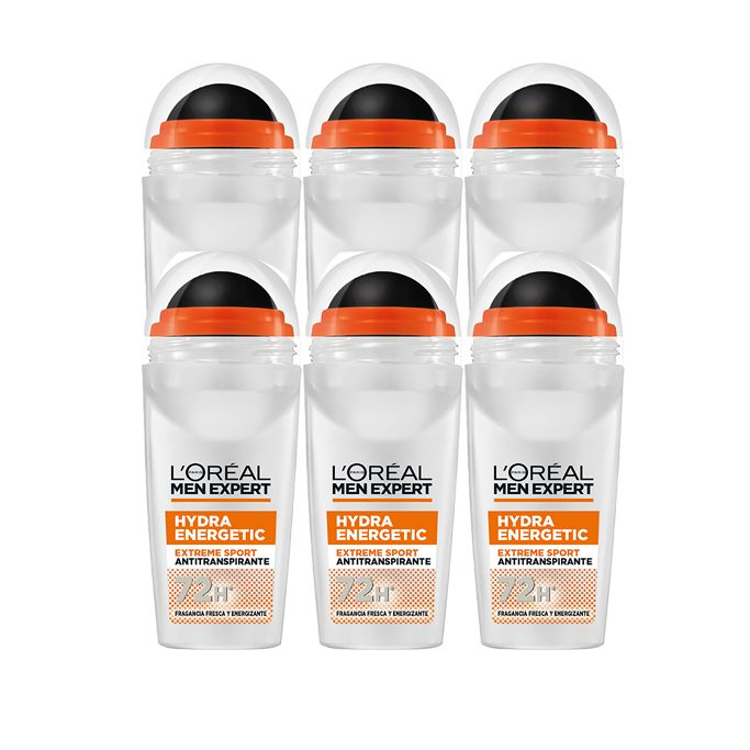 L'Oreal Paris | Men Expert, 6 unidades de Desodorantes Hydra Energetic Extreme Sport, Antitranspirante, Protección hasta 72h.