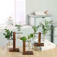 Terrario De Plantas Hidroponicas Vintage Jarrón Transparente Con Marco De Madera Vaso De Vidrio Para Decoración De Hogar Y Bonsái En Mesas - details 1
