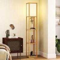 HOMCOM Lámpara de Pie con Estantes de Almacenaje, Lámpara de Madera Moderna, Bombilla E27, para Salón, Dormitorio, Oficina, Natural - details 1